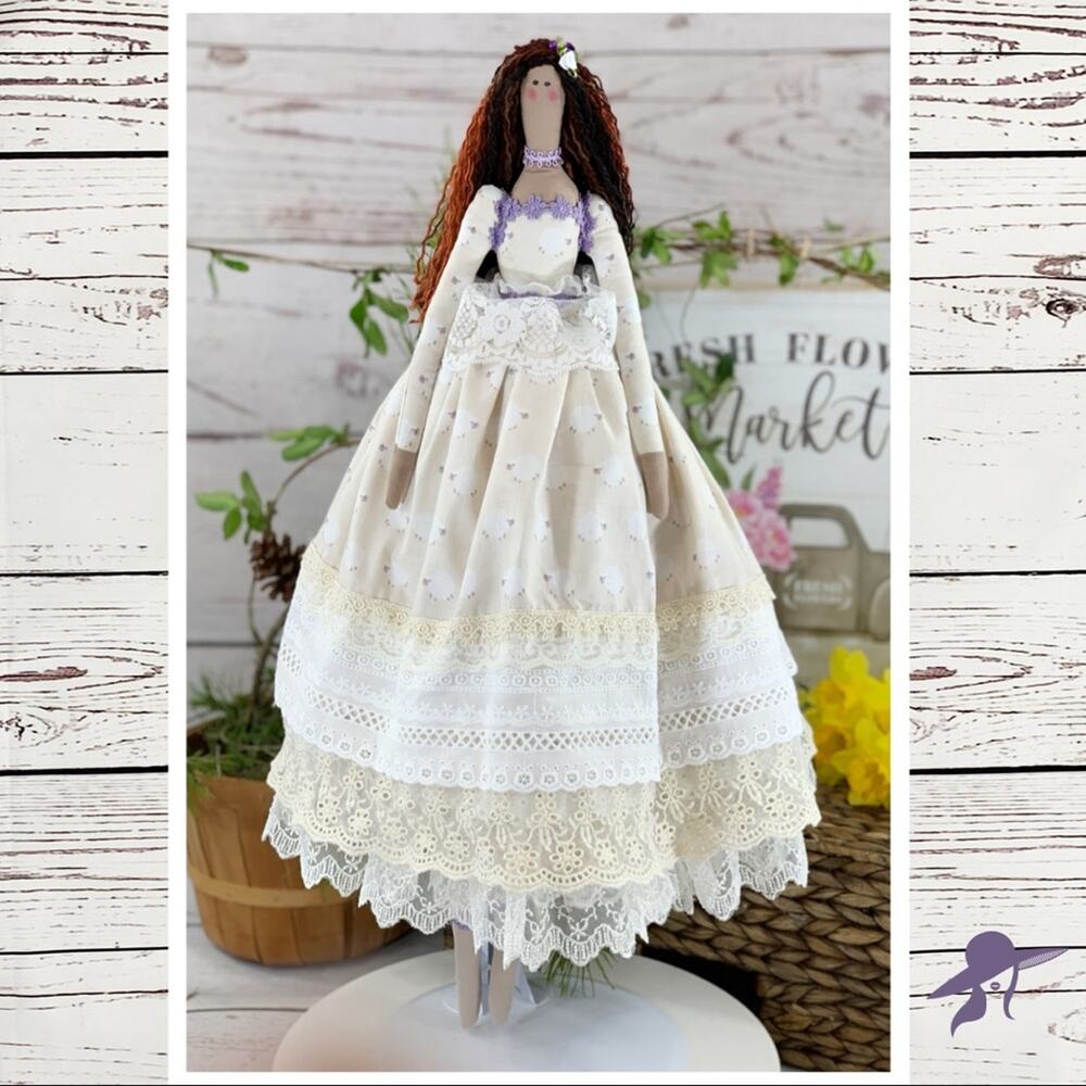 Tilda Doll long skirt sheep lace auburn hair purple